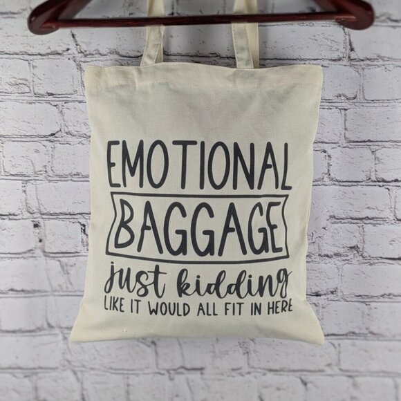 new reusable canvas tote shopping bag "emotional baggage" 14" x  16" - Picture 2 of 5